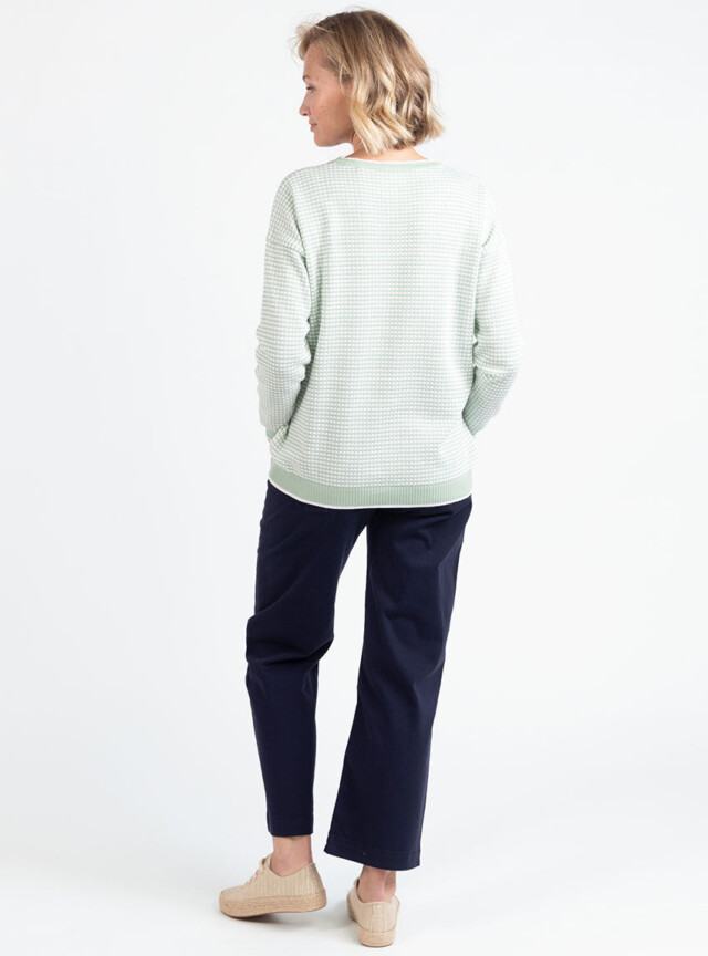 Maison Solfin - Pull femme bicolore en coton vert amande esprit vichy – 50