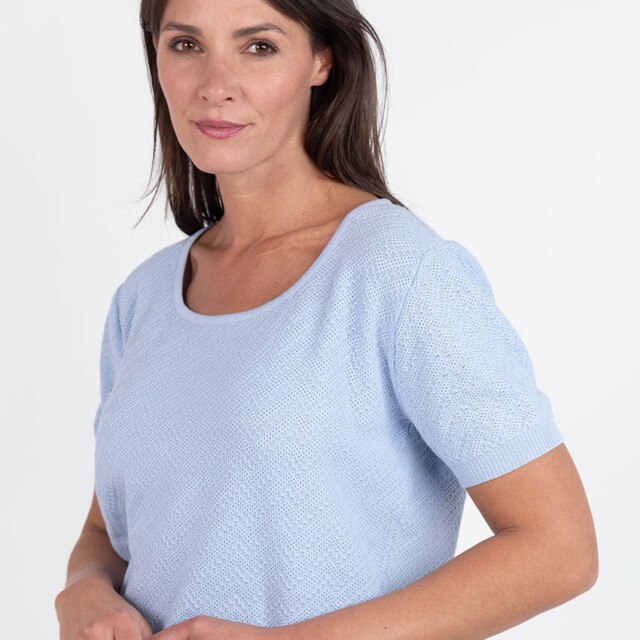 Maison Solfin - Pull femme manches courtes coton bleu azur – 48