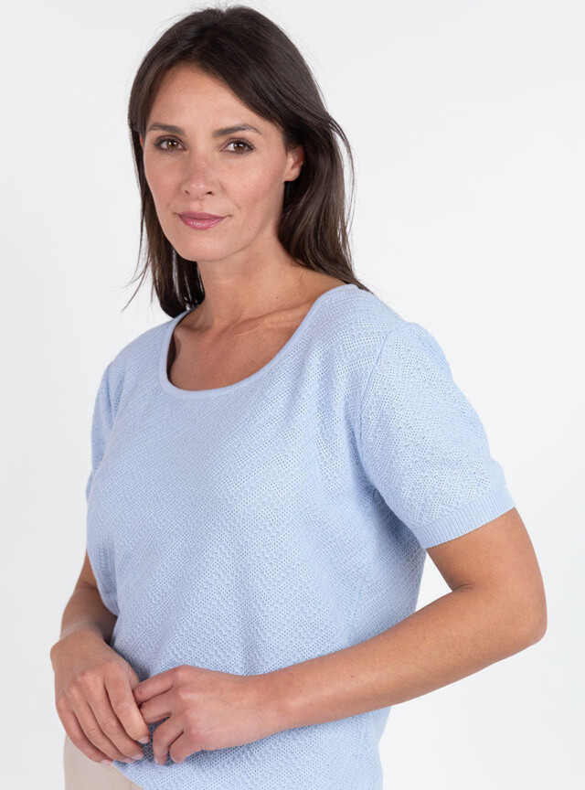 Maison Solfin - Pull femme manches courtes coton bleu azur – 48