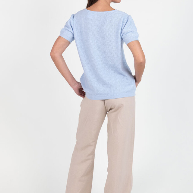 Maison Solfin - Pull femme manches courtes coton bleu azur – 48