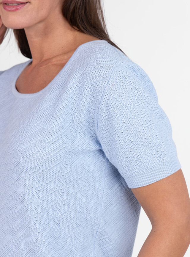 Maison Solfin - Pull femme manches courtes coton bleu azur – 48
