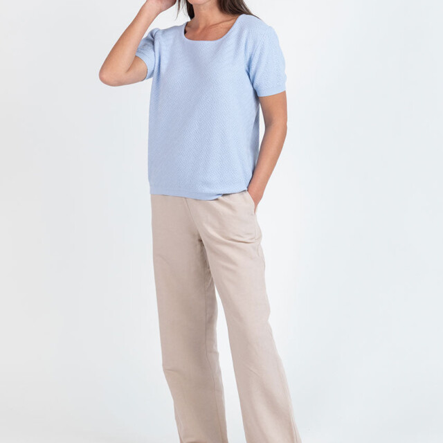Maison Solfin - Pull femme manches courtes coton bleu azur – 48