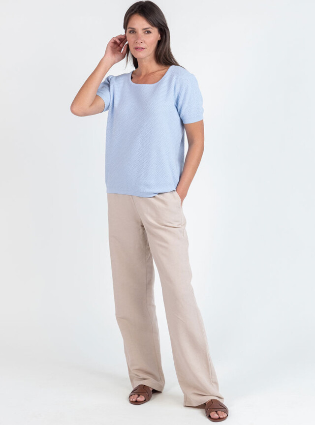 Maison Solfin - Pull femme manches courtes coton bleu azur – 48