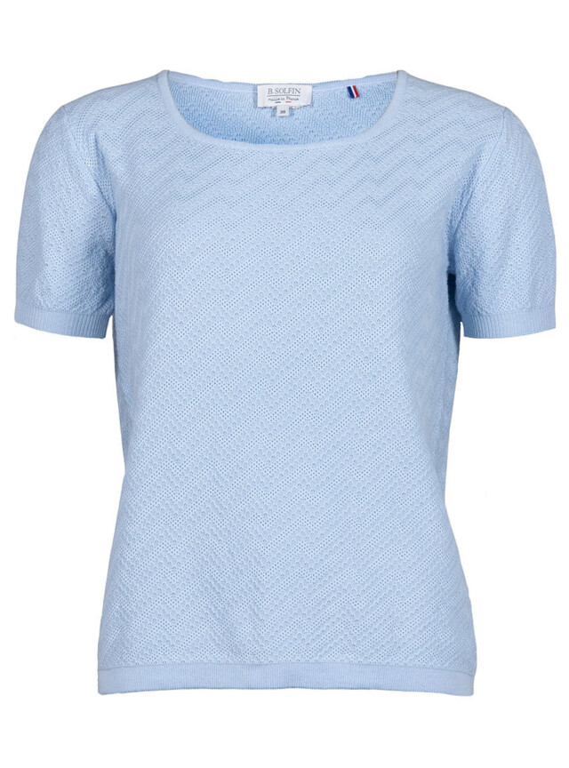 Maison Solfin - Pull femme manches courtes coton bleu azur – 48