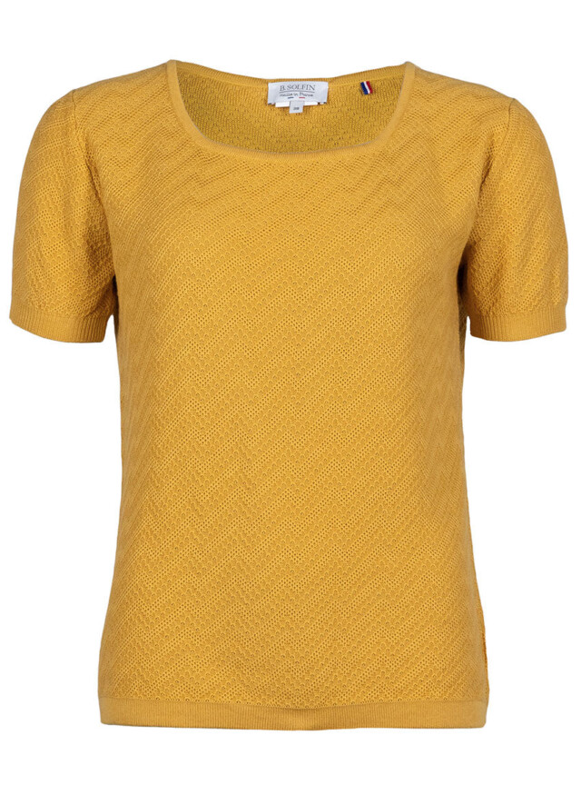 Maison Solfin - Pull femme manches courtes coton jaune safran – 48