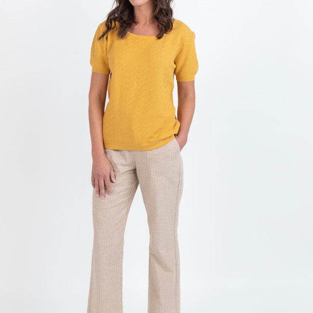 Maison Solfin - Pull femme manches courtes coton jaune safran – 48