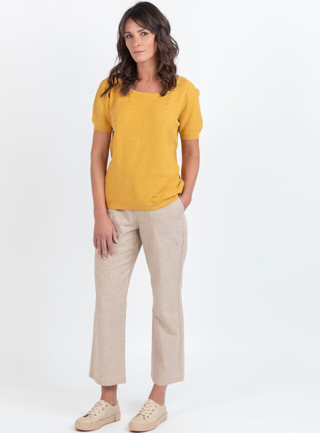 Maison Solfin - Pull femme manches courtes coton jaune safran – 48