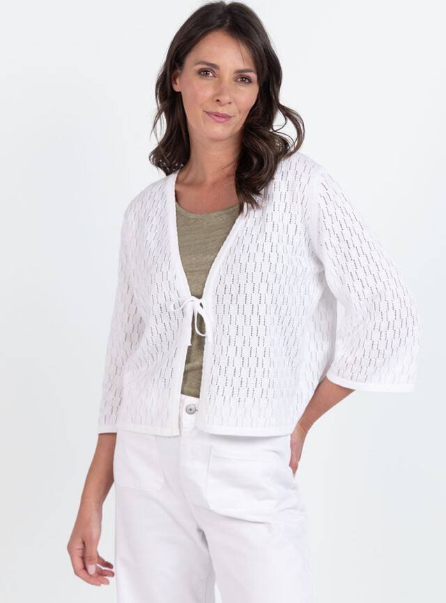Gilet femme ajouré en coton blanc par la marque MAISON SOLFIN MAISON SOLFIN - Gilet femme ajouré en coton blanc