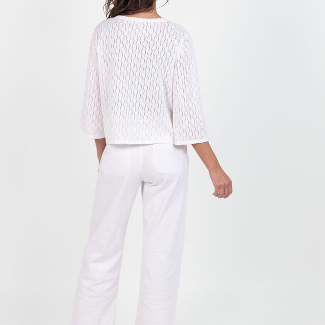 Maison Solfin - Gilet femme ajouré en coton blanc – 2