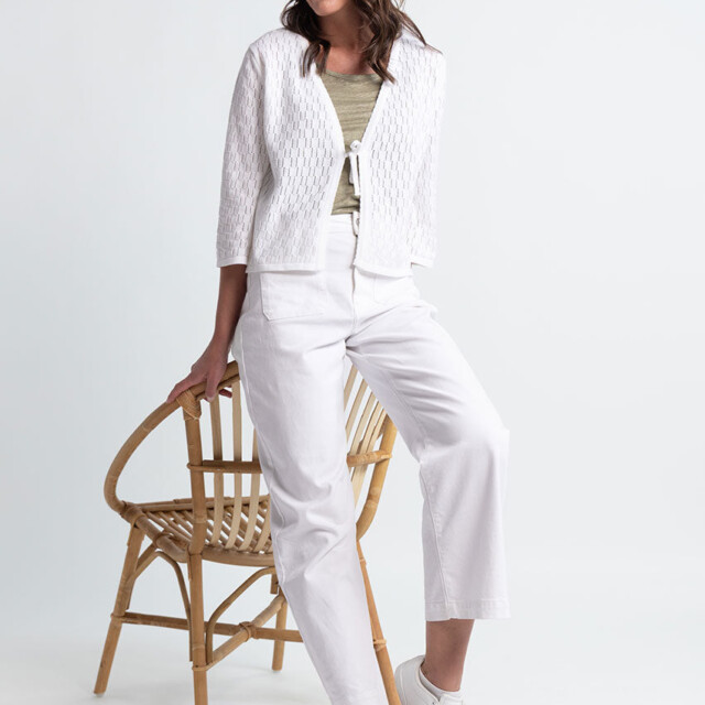 Maison Solfin - Gilet femme ajouré en coton blanc – 2