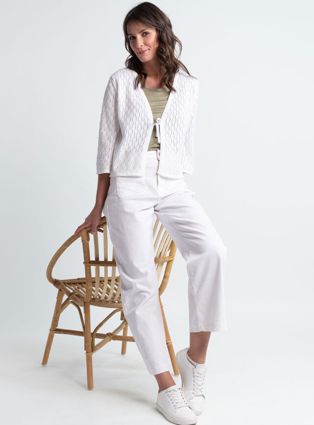 Maison Solfin - Gilet femme ajouré en coton blanc – 2