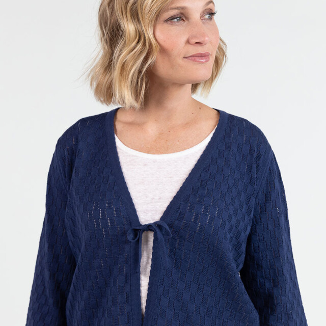 Maison Solfin - Gilet femme ajouré en coton bleu marine – 1
