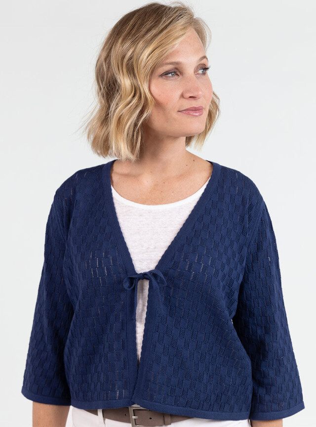 Maison Solfin - Gilet femme ajouré en coton bleu marine – 1