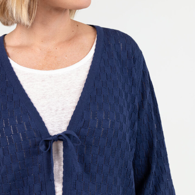 Maison Solfin - Gilet femme ajouré en coton bleu marine – 1