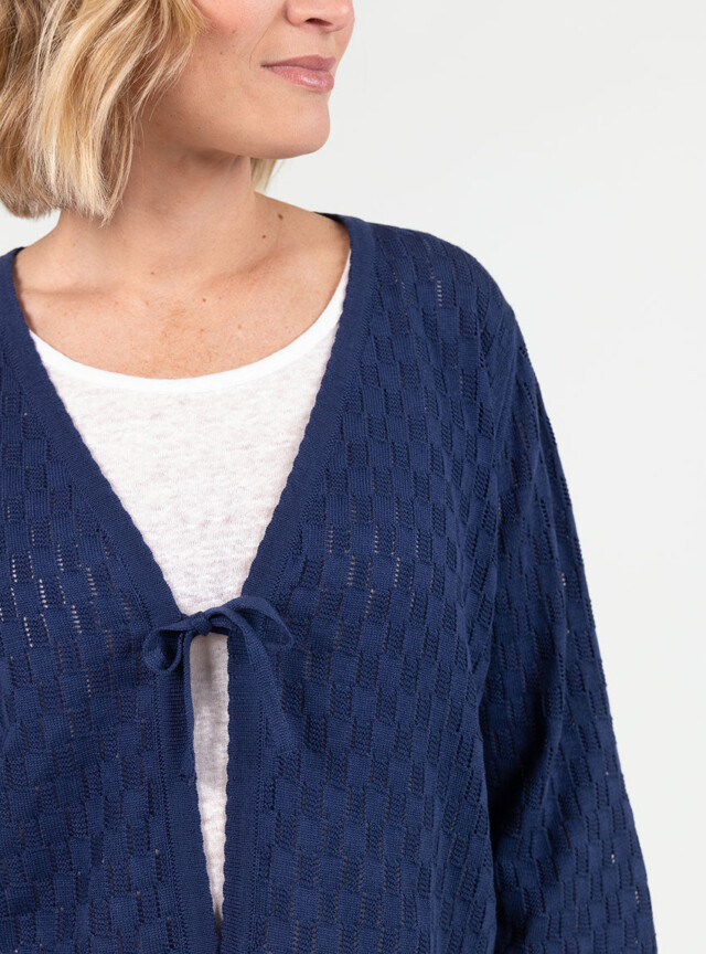 Maison Solfin - Gilet femme ajouré en coton bleu marine – 1