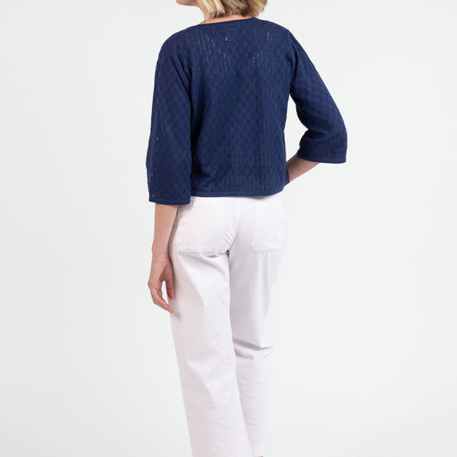 Maison Solfin - Gilet femme ajouré en coton bleu marine – 1