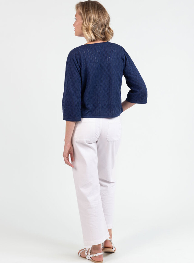 Maison Solfin - Gilet femme ajouré en coton bleu marine – 1