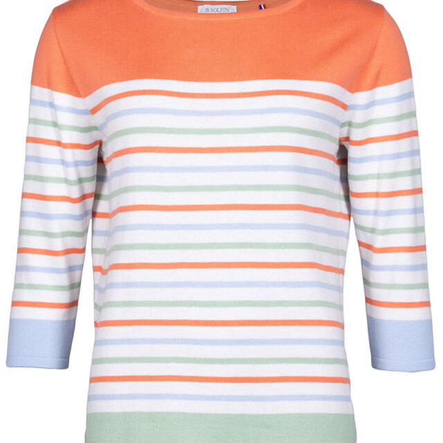 Maison Solfin - Pull femme rayé en coton orange melon – 50