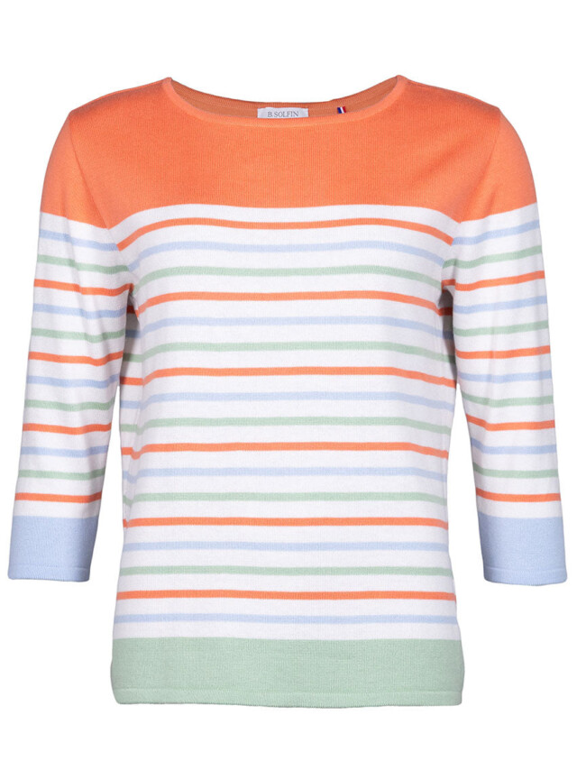 Maison Solfin - Pull femme rayé en coton orange melon – 50