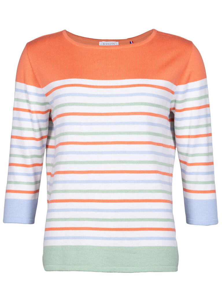 Maison Solfin - Pull femme rayé en coton orange melon – 50