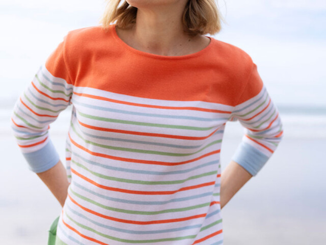 Maison Solfin - Pull femme rayé en coton orange melon – 50