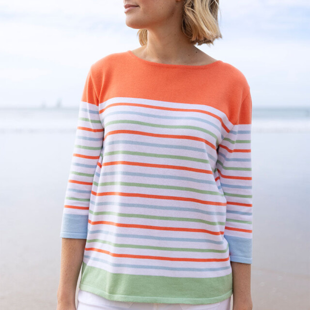 Maison Solfin - Pull femme rayé en coton orange melon – 50