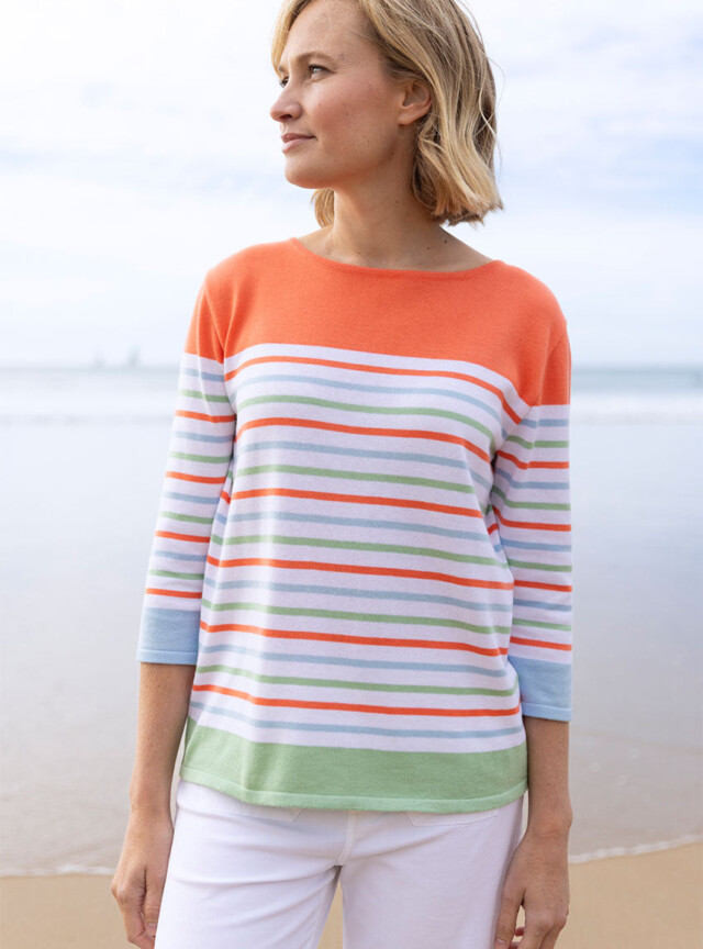 Maison Solfin - Pull femme rayé en coton orange melon – 50