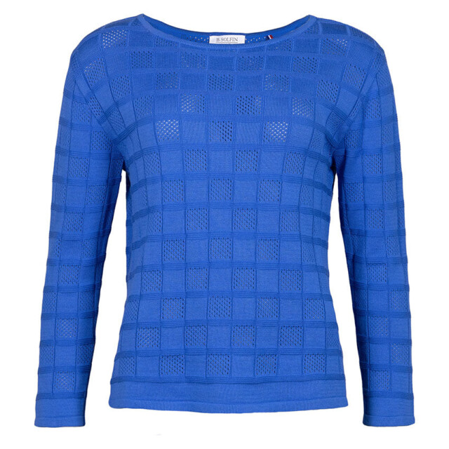 Maison Solfin - Pull femme ajouré en coton bleu atlantique – 4