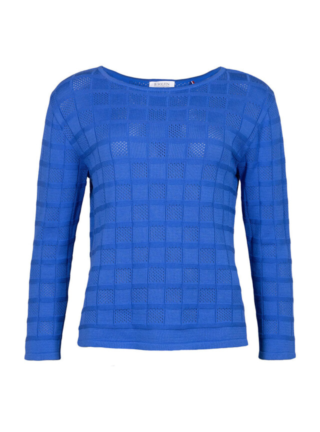 Maison Solfin - Pull femme ajouré en coton bleu atlantique – 4