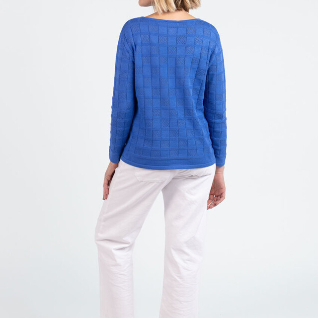 Maison Solfin - Pull femme ajouré en coton bleu atlantique – 4