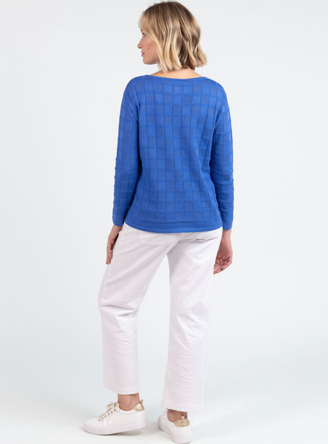 Maison Solfin - Pull femme ajouré en coton bleu atlantique – 4
