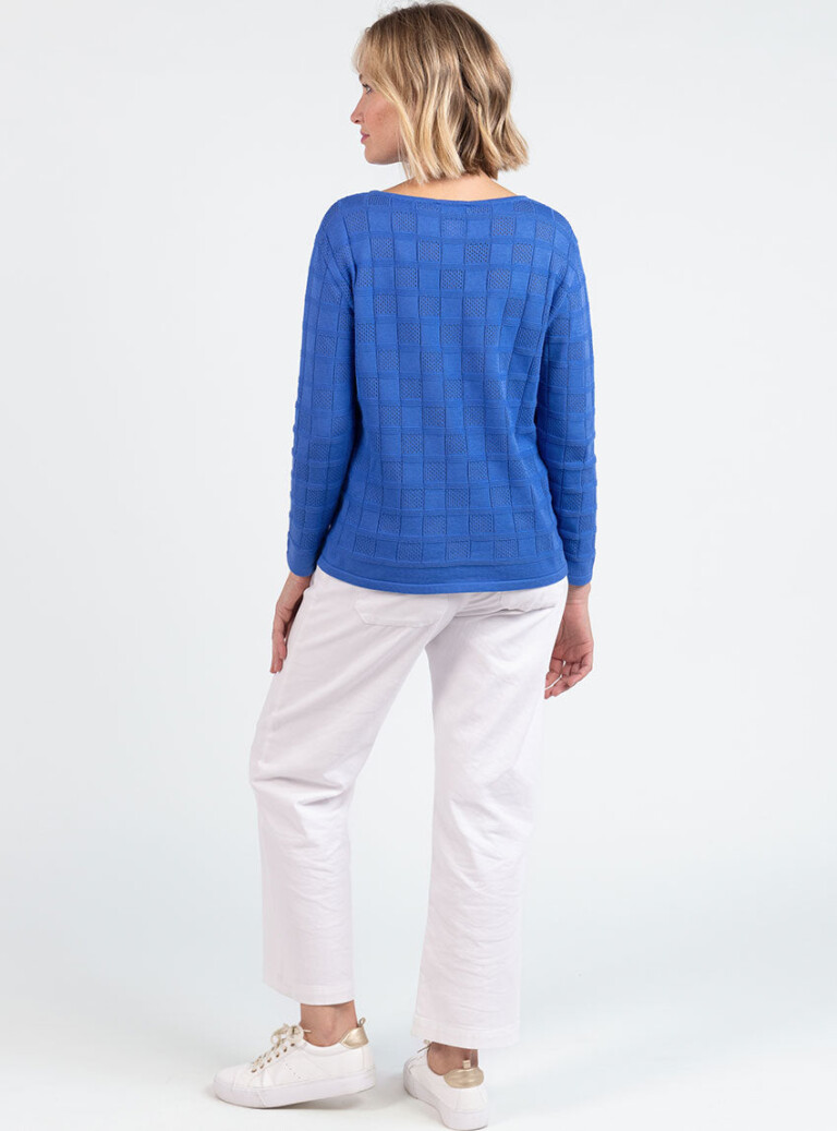 Maison Solfin - Pull femme ajouré en coton bleu atlantique – 1