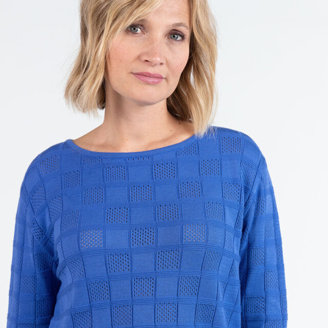 Maison Solfin - Pull femme ajouré en coton bleu atlantique – 4