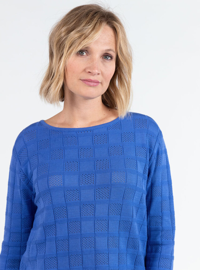 Maison Solfin - Pull femme ajouré en coton bleu atlantique – 4