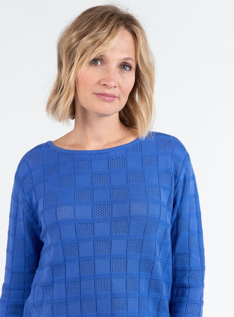 Maison Solfin - Pull femme ajouré en coton bleu atlantique – 1