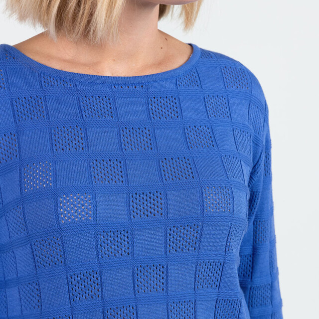 Maison Solfin - Pull femme ajouré en coton bleu atlantique – 4