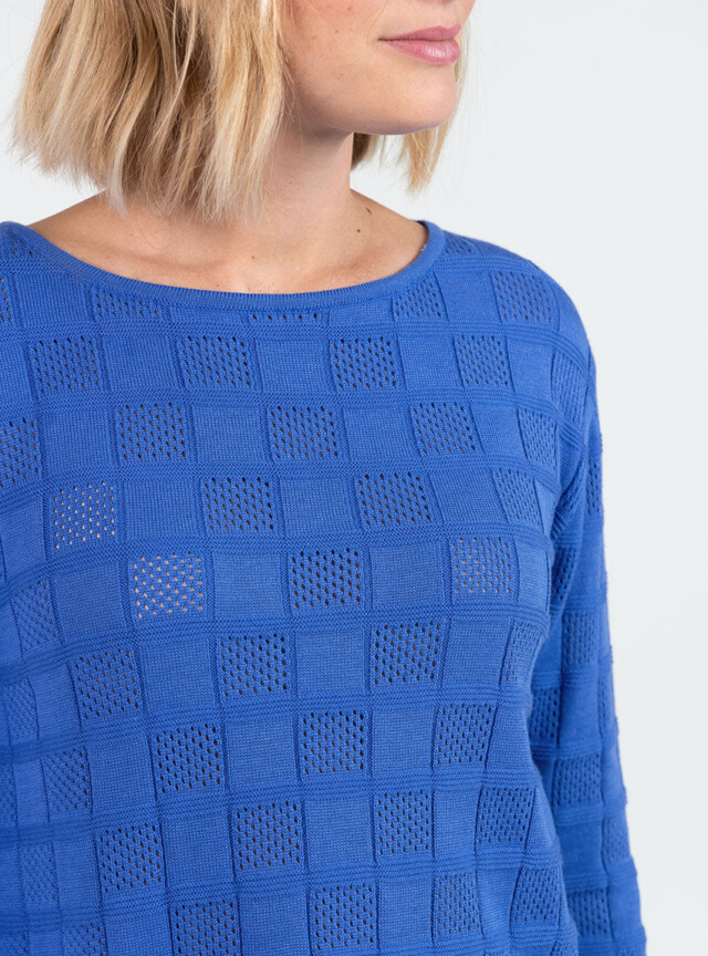 Maison Solfin - Pull femme ajouré en coton bleu atlantique – 4