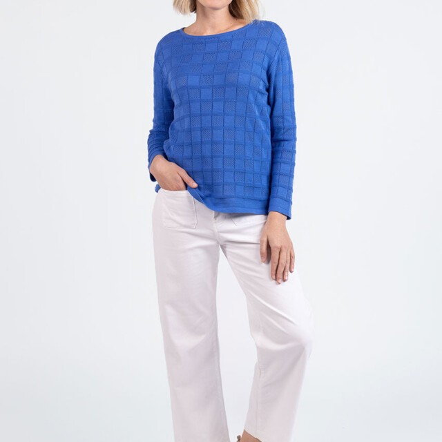 Maison Solfin - Pull femme ajouré en coton bleu atlantique – 4