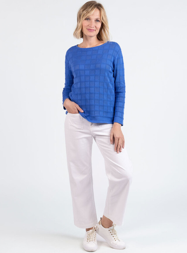 Maison Solfin - Pull femme ajouré en coton bleu atlantique – 4