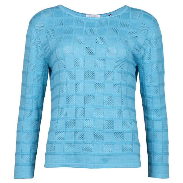 Maison Solfin - Pull femme ajouré en coton bleu turquoise – 4