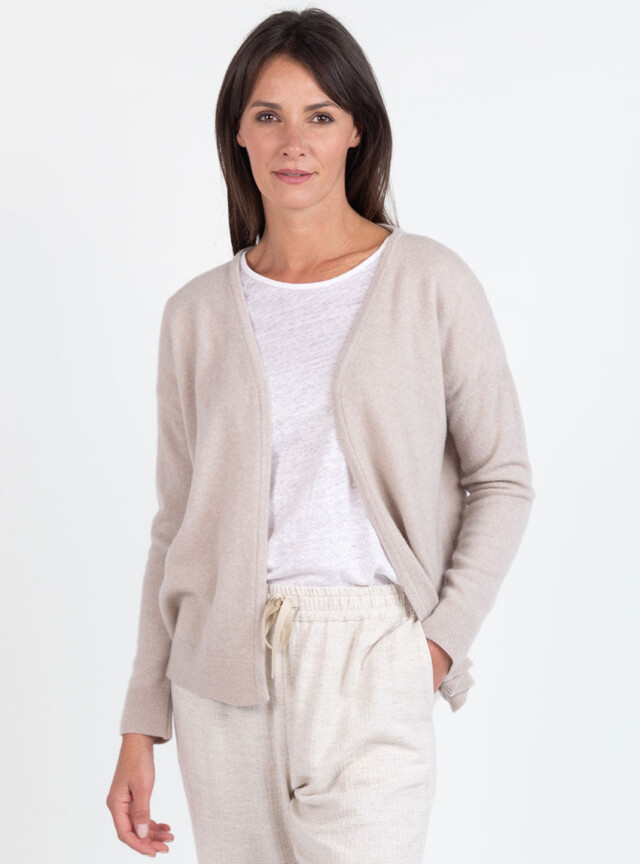 MAISON SOLFIN - Gilet femme bord à bord laine et cachemire beige naturel