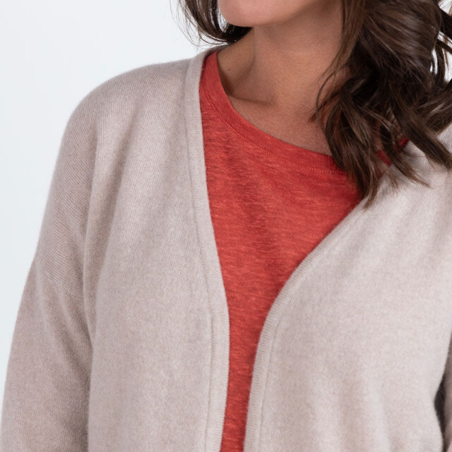 Maison Solfin - Gilet femme bord à bord laine et cachemire beige naturel – 4