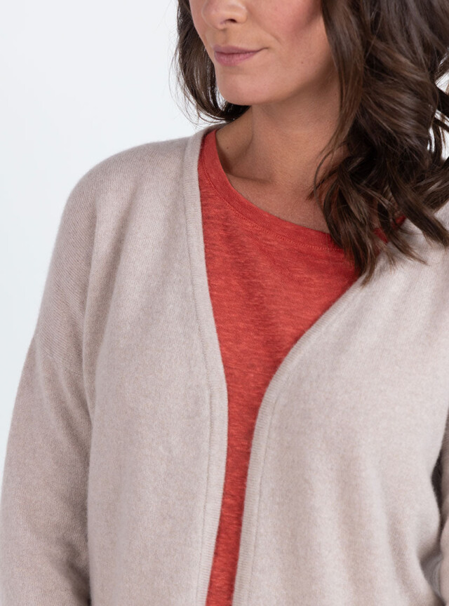 Maison Solfin - Gilet femme bord à bord laine et cachemire beige naturel – 4