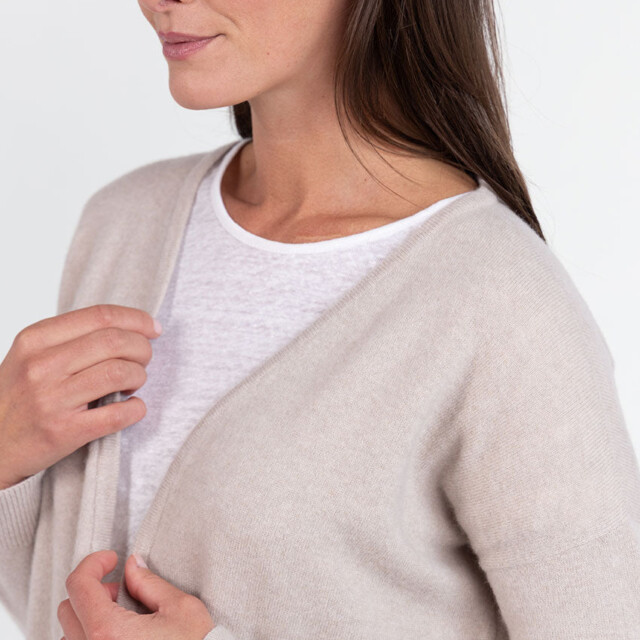 Maison Solfin - Gilet femme bord à bord laine et cachemire beige naturel – 4