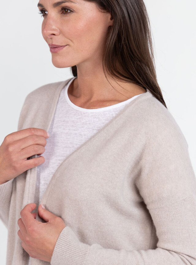 Maison Solfin - Gilet femme bord à bord laine et cachemire beige naturel – 4