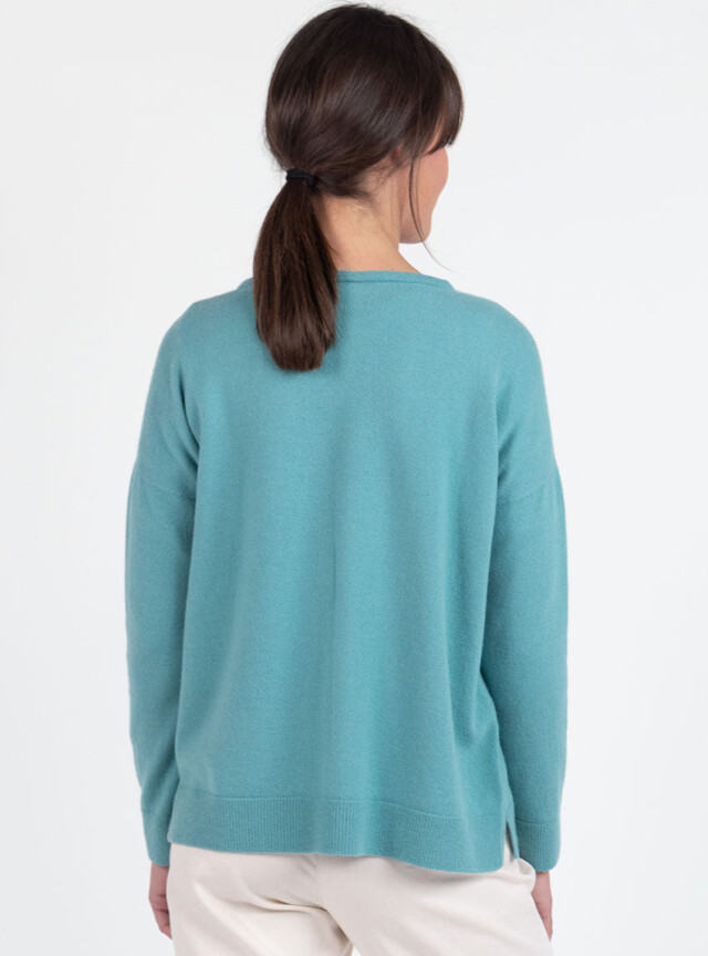 Maison Solfin - Gilet femme bord à bord laine et cachemire vert menthe – 4