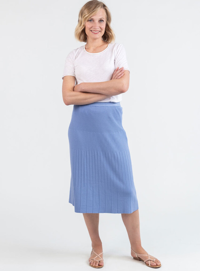 MAISON SOLFIN - Jupe plissée femme fluide en viscose bleu aster