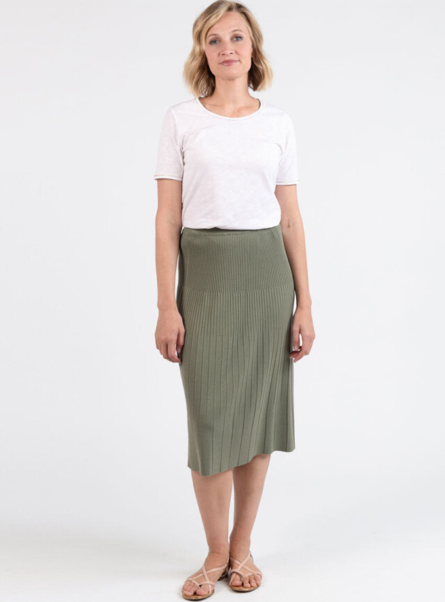 Maison Solfin - Jupe plissée femme fluide en viscose vert kaki – 4
