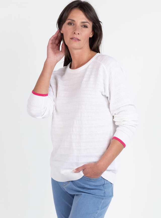 MAISON SOLFIN - Pull femme esprit sweat en coton blanc