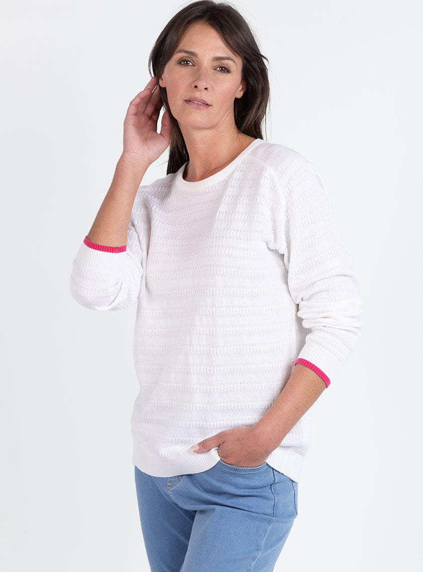 7848 1 2 pull femme coton blanc Maison Solfin - Pull femme esprit sweat en coton blanc – 50